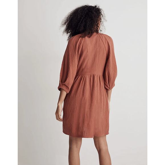 MADEWELL Marianna Puff-Sleeve Mini Dress Clay Brown {J37} - Picture 2 of 7